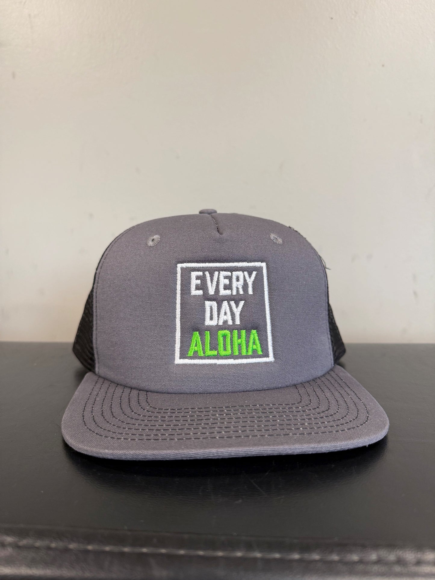 UH - Charcoal/ black mesh EVERY DAY ALOHA Trucker hat